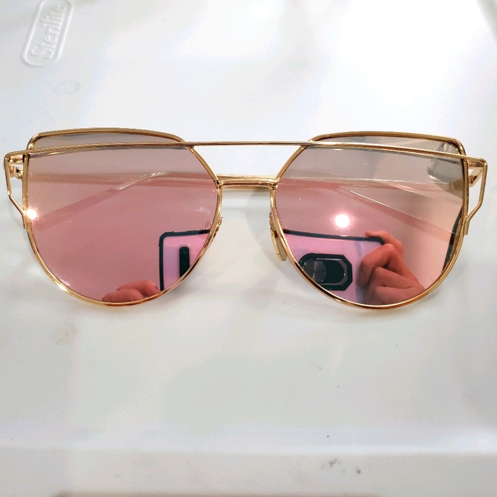 Womens rose gold chrome cateye sunglasses